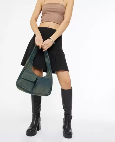Sac porté épaule en jean effet dirty