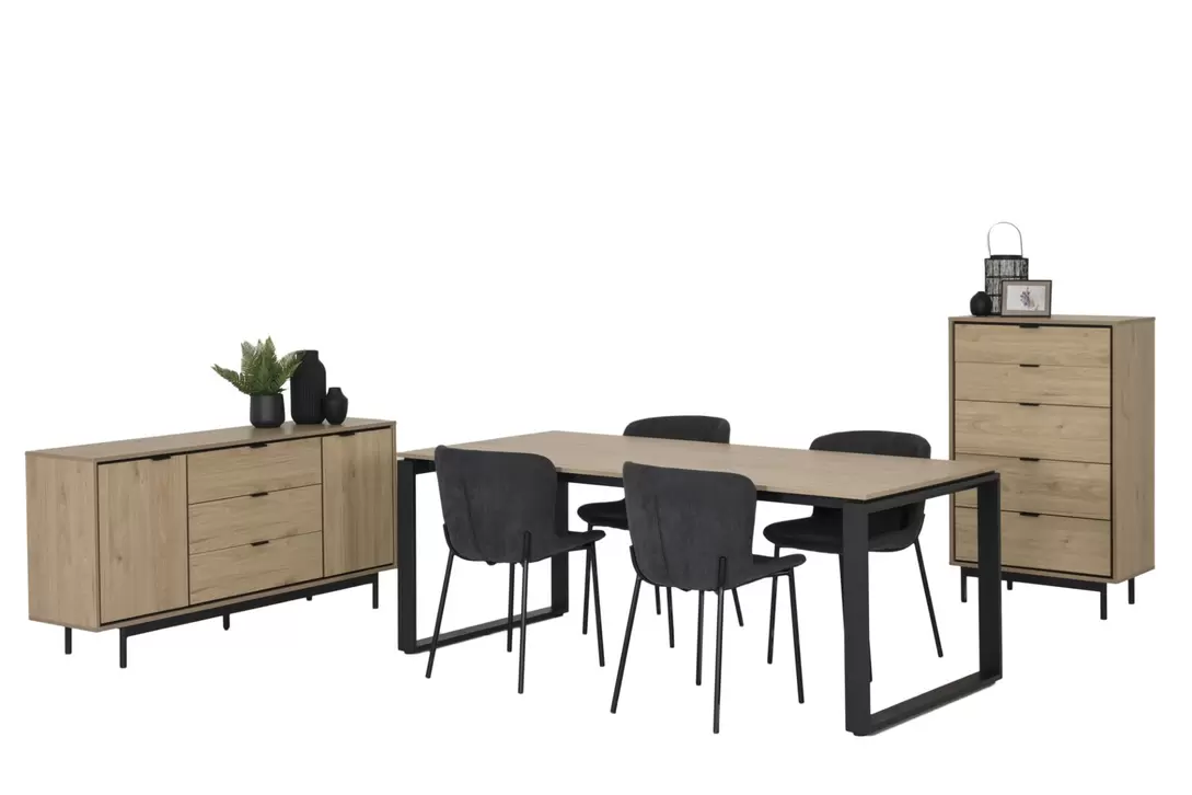 Salle à manger Token avec 4 chasies Noemie - table 200x90cm - buffet 153cm - commode 73cm