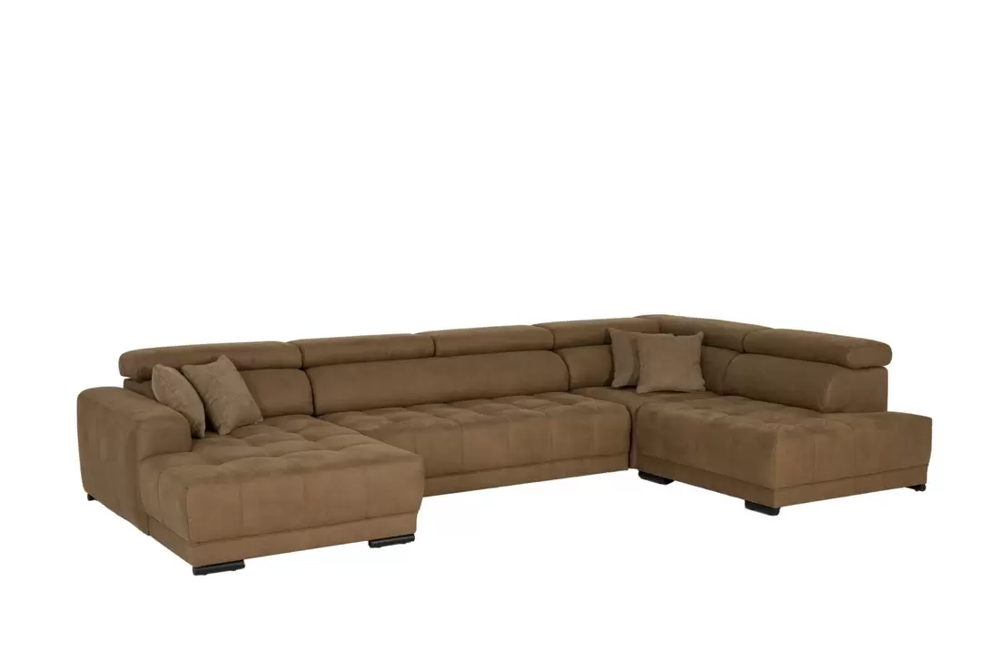 Canapé d'angle Rimini 388x244cm - tissu - cognac avec fonction lit