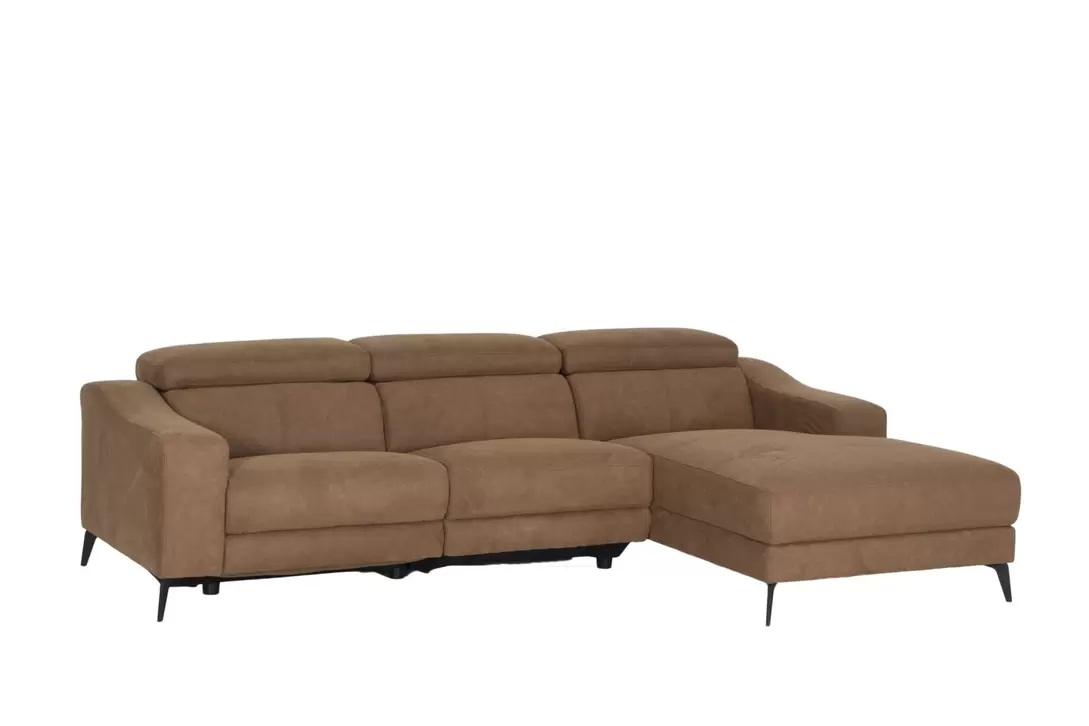 Canapé d'angle Mana 272x174cm - tissu - cognac avec relax