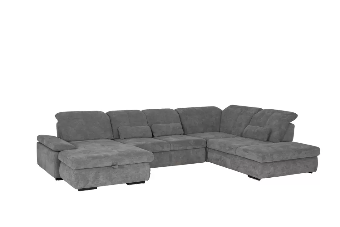 Canapé d'angle Artus 371x260cm - tissu - gris avec fonction lit et rangement