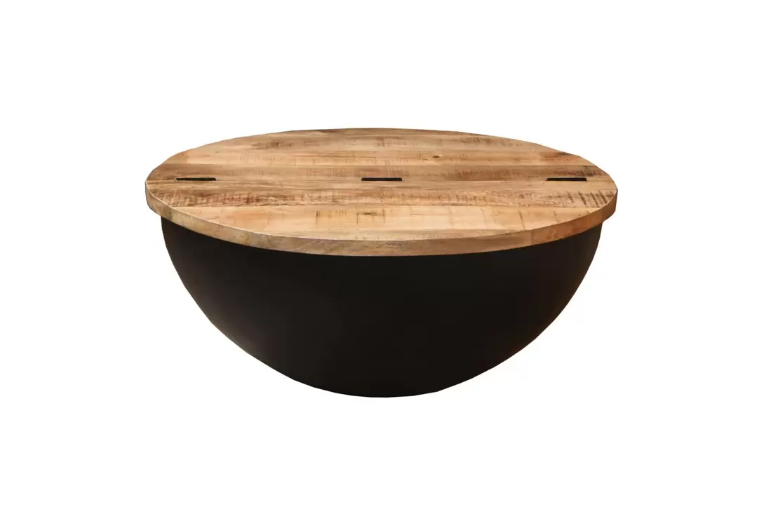 Table basse Nathan Ø90cm mangue massif avec rangement