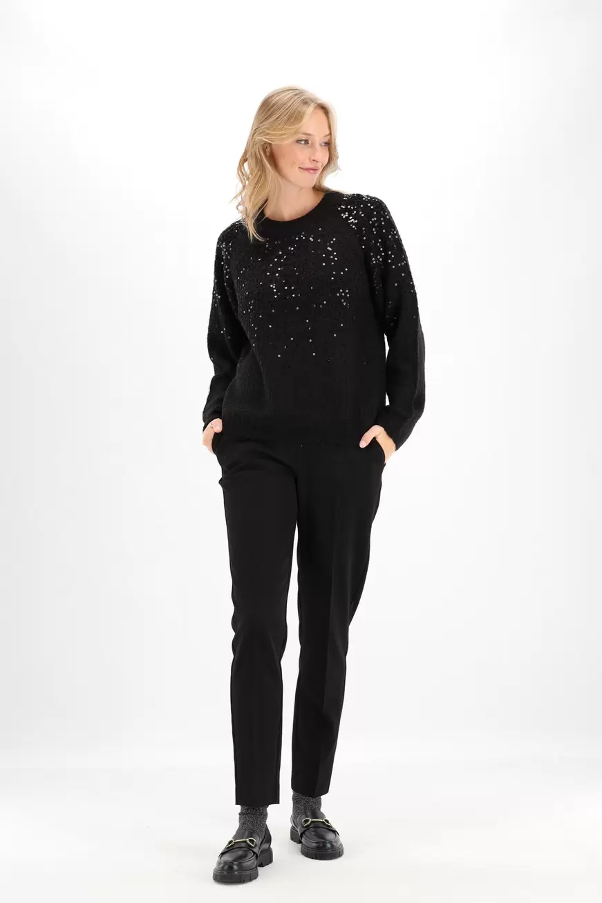 Zwarte grof gebreide trui met glitters
