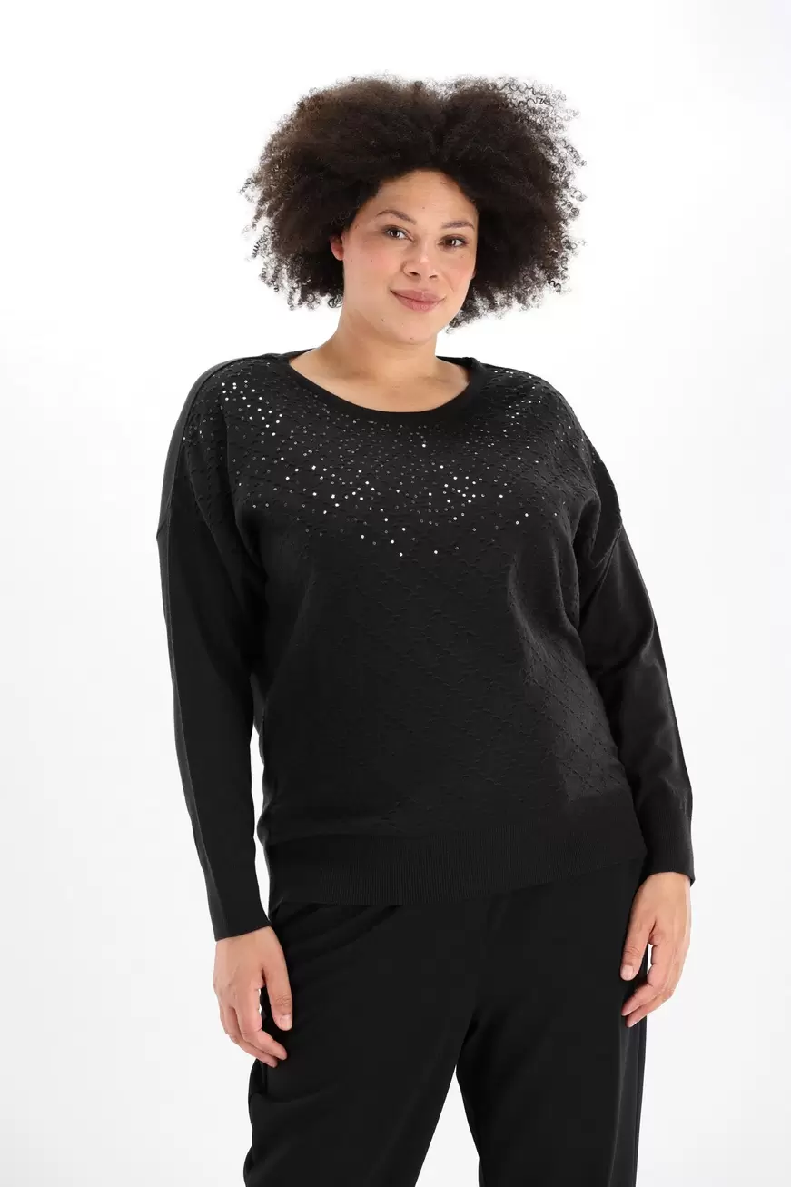 Zwarte trui met fantasie knitting en pailletten