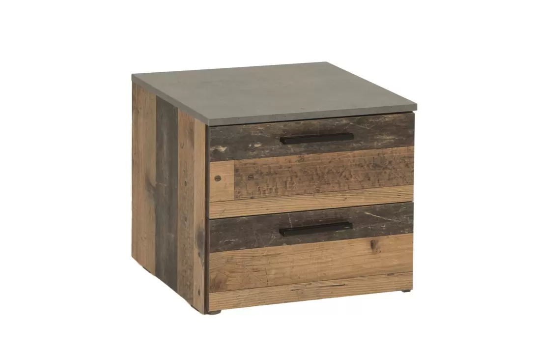 Table de chevet Attaylar 45x42x41cm  - panneau décor - oldwood vintage/gris foncé