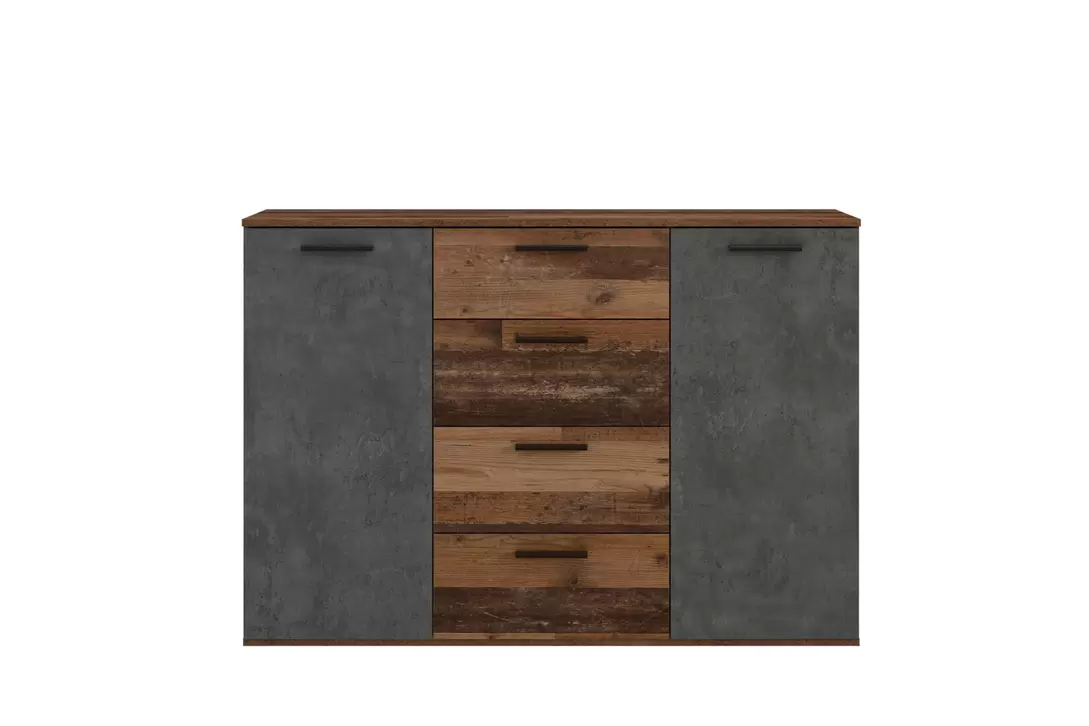 Commode Attaylar 130x36x91cm - panneau décor - oldwood vintage/gris foncé