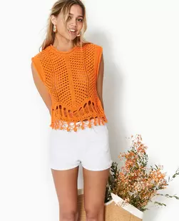 Pull sans manches en maille ajourée et fantaisie