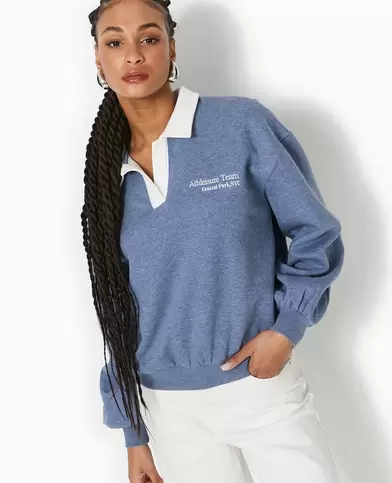 Sweat col polo avec broderie