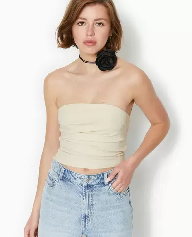 Top bustier en tissu stretch avec drapé