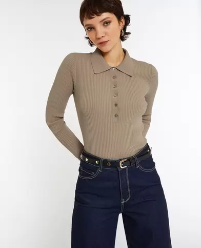 Pull col polo en maille côtelée