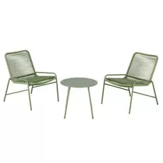 Uvita - Ensemble 2 fauteuils de jardin en résine recyclée et table basse en acier vert