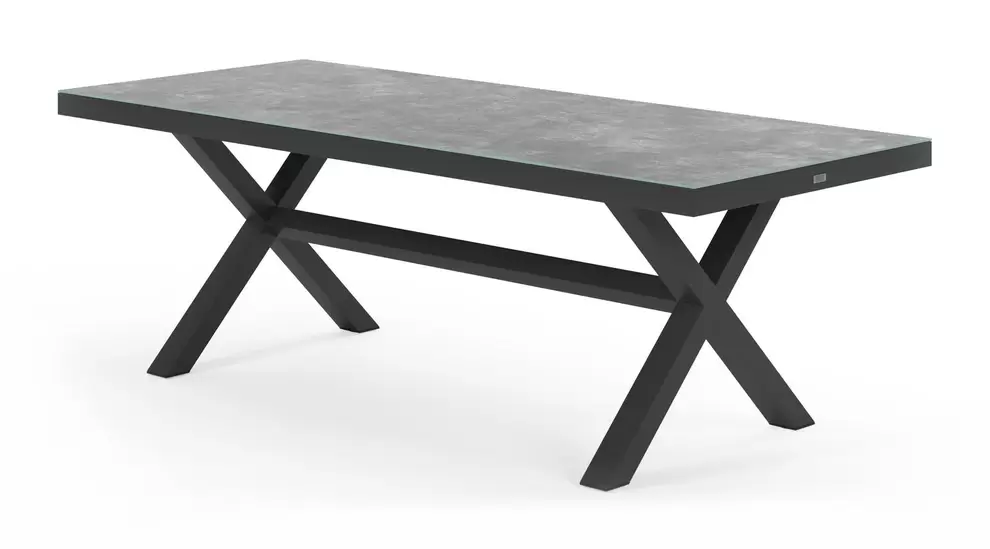 Reza tuintafel rechthoekig in zwart aluminium en keramisch glas grijs - L 220 x B 92 x H 73,5 cm
