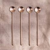 Set 4 Cuillères à Café Longues et Fines Inox Doré Rosé Brossé 16 cm