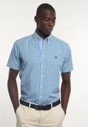 Chemise ajustée carreaux à poche bleue/verte