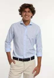 Chemise cintrée coton rayée bleue/blanche