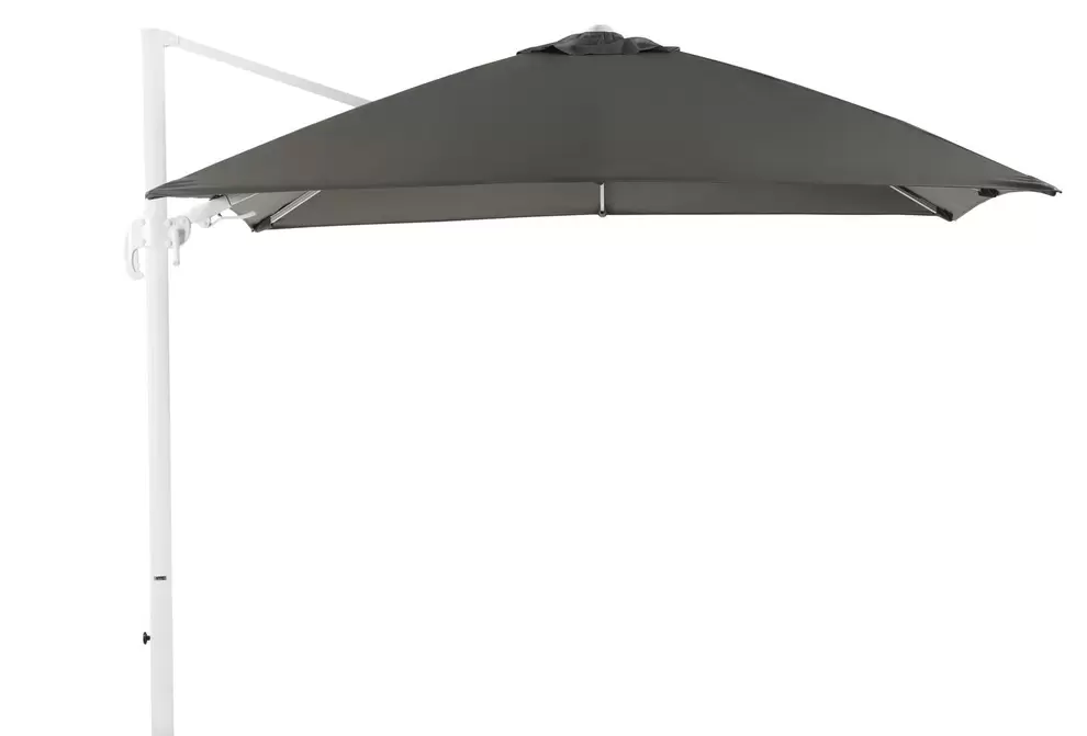 Avola zweefparasol met tiltfunctie in wit aluminium met grijs sunbrella® premium parasoldoek - L1 300 x L2 300 cm (zonder voet)
