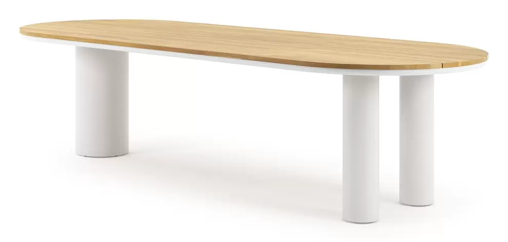 Organo tuintafel ovaal in wit aluminium en teak - L 300 x B 110 x H 74 cm
