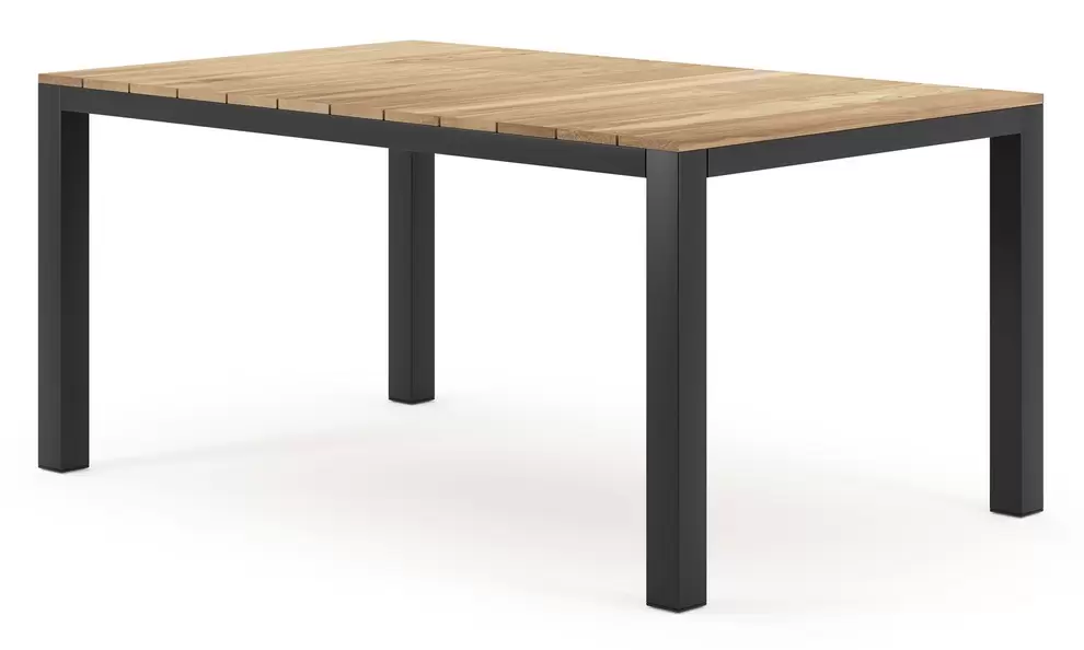 Como tuintafel rechthoekig in zwart aluminium en teak - L 160 x B 100 x H 75 cm