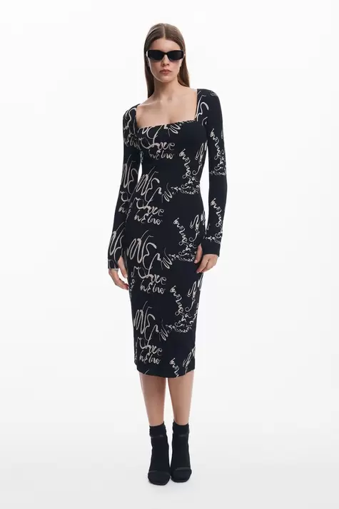 Robe à encolure carrée Lettering