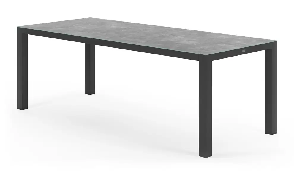 Varese tuintafel in zwart aluminium en keramisch glas grijs - L 220 x B 92 x H 73,5 cm