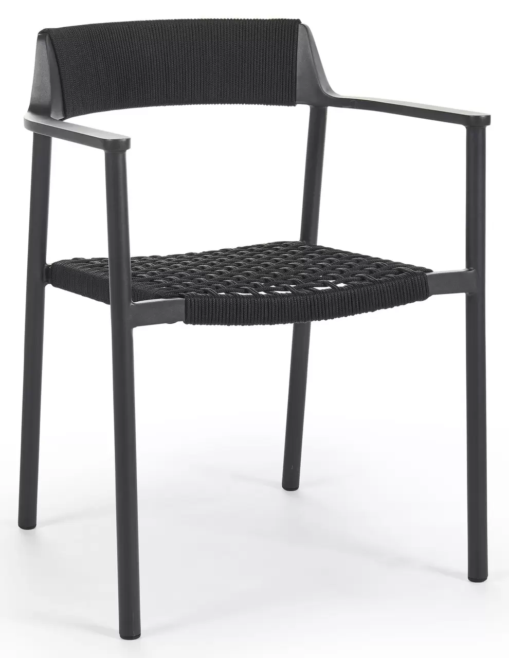 Fiordo tuinstoel in zwart aluminium en zwart vierkant geweven ronde rope