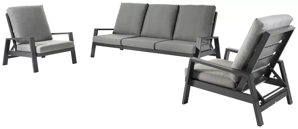 Veneto loungeset in zwart aluminium met grijs weather+ softtouch kussens