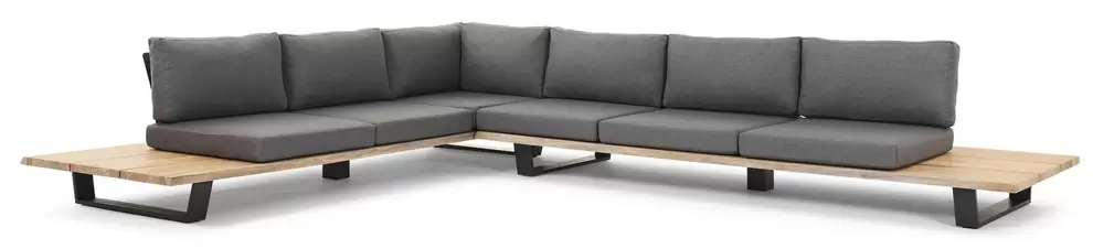 Pagino loungeset in zwart teak en naturel teak met grijs weather+ softtouch kussens