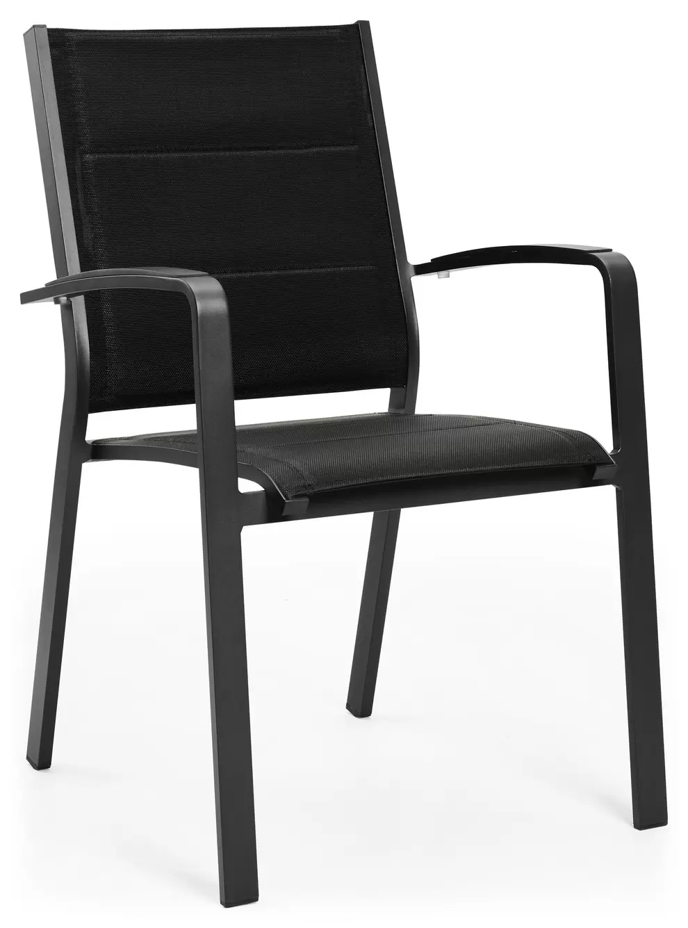 Lioni stapelbare tuinstoel in zwart aluminium en zwart comfort textilene