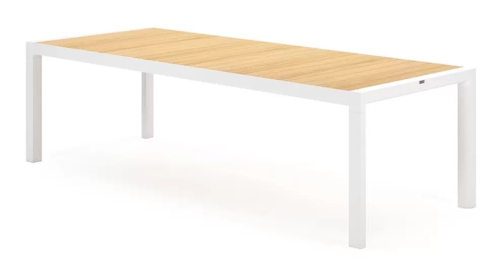Madura tuintafel rechthoekig in wit aluminium en teak - L 255 x B 100 x H 74 cm