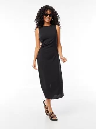 Robe midi sans manches ajourée sur le côté