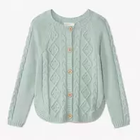 Gilet tricot uni avec torsade fantaisie pour fille