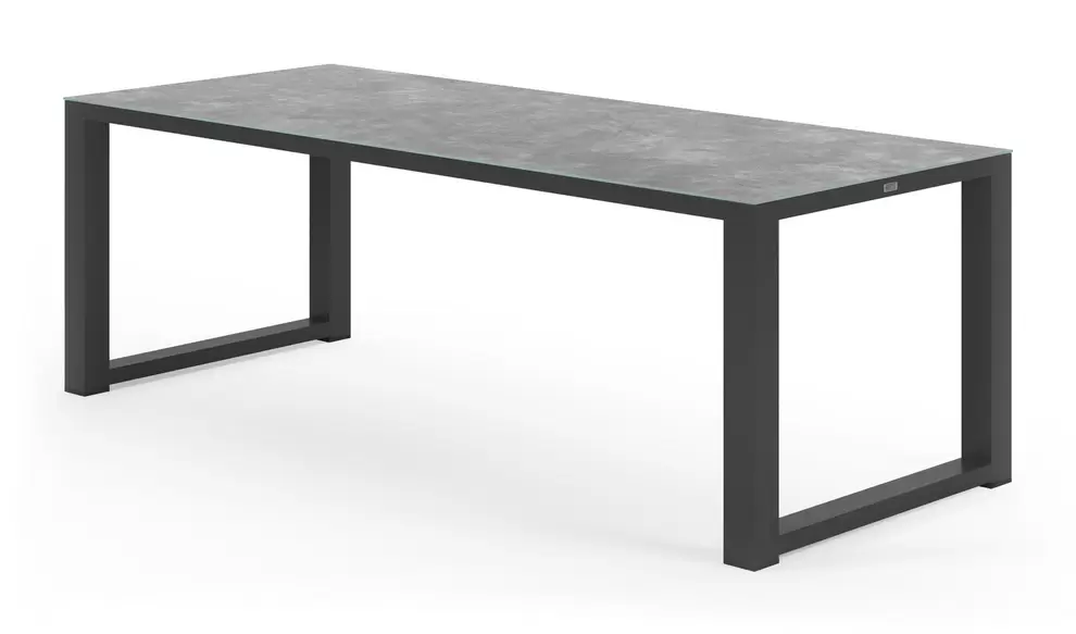 Livo tuintafel rechthoekig in zwart aluminium en keramisch glas grijs - L 220 x B 92 x H 73 cm