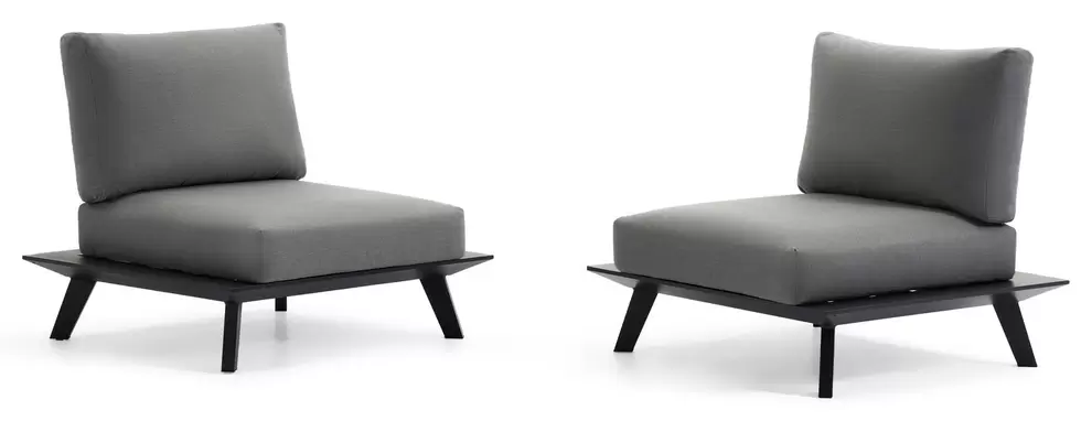 Set van 2 Puglia loungestoelen 2 x 1-zit in zwart aluminium met grijs weather+ softtouch kussen