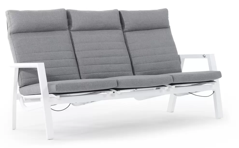 Prato loungebank met verstelbare rugleuning 3-zit in wit aluminium met grijs weather+ softtouch kussen