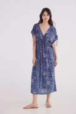 Robe caftan midi avec nœuds