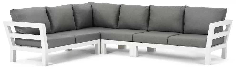 Occaro loungehoek in wit aluminium met grijs weather+ softtouch kussens