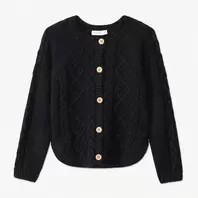 Gilet tricot uni avec torsade fantaisie pour fille