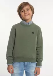 Pull coton basique col rond dk olive mix