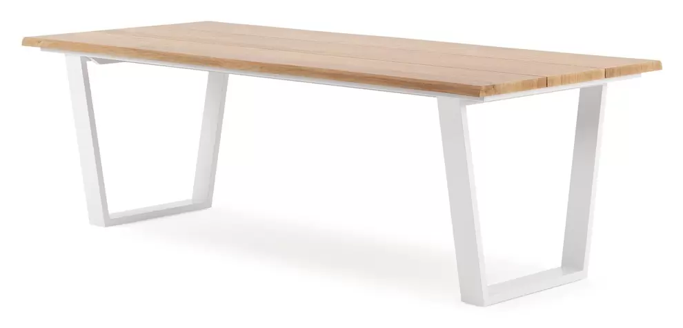 Pagino tuintafel boomstam in wit aluminium en teak - L 240 x B 110 x H 73,5 cm
