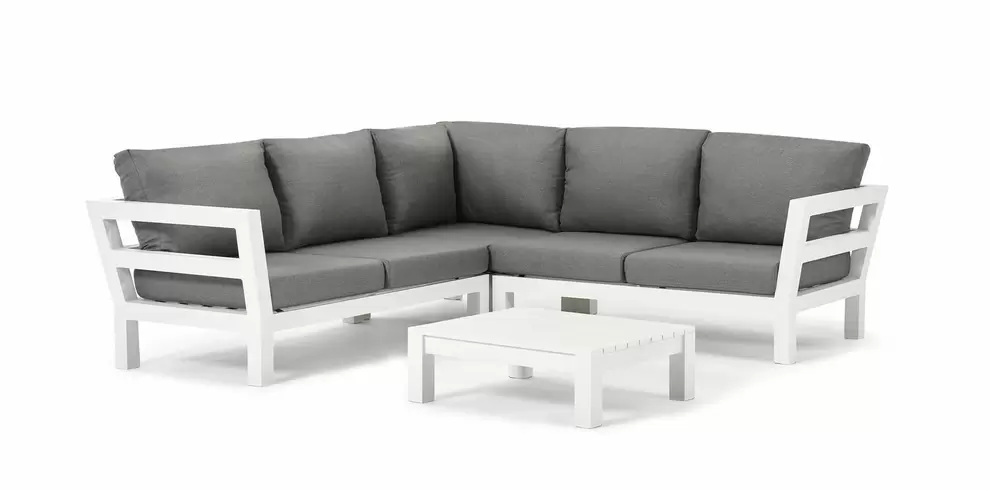 Occaro loungeset in wit aluminium met grijs weather+ softtouch en loungetafel