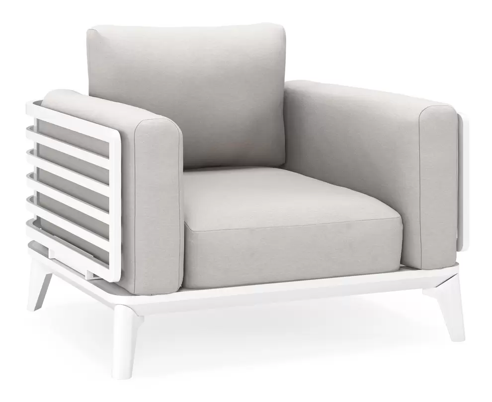Mosa loungestoel in wit aluminium met natte graumel chalk all weather sunbrella® premium kussens
