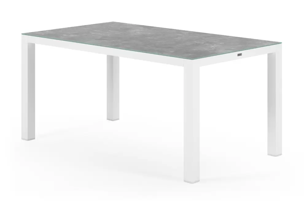 Varese tuintafel rechthoekig in wit aluminium en keramisch glas grijs - L 160 x B 92 x H 73,5 cm