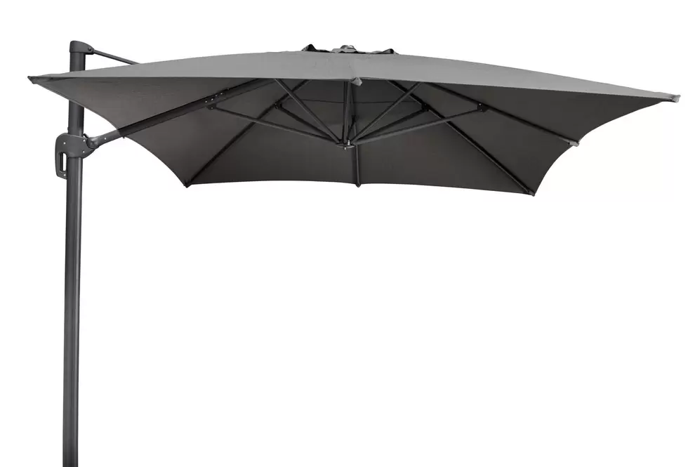 Rufina zweefparasol in zwart aluminium met natte nature grey all weather sunbrella® luxe parasoldoek - L1 400 x L2 300 cm (zonder voet)