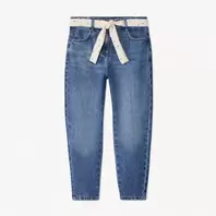 Jean en denim coupe mom fit avec ceinture foulard fantaisie pour fille