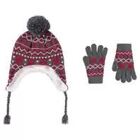 Ensemble bonnet péruvien doublé polaire et gants motifs jacquard