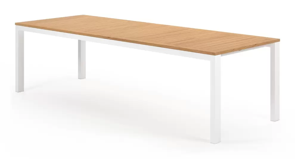Trente tuintafel rechthoekig in wit aluminium en teak - L 270 x B 100 x H 73 cm