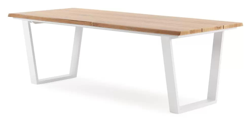 Pagino tuintafel boomstam in wit aluminium en teak - L 240 x B 100 x H 73,5 cm
