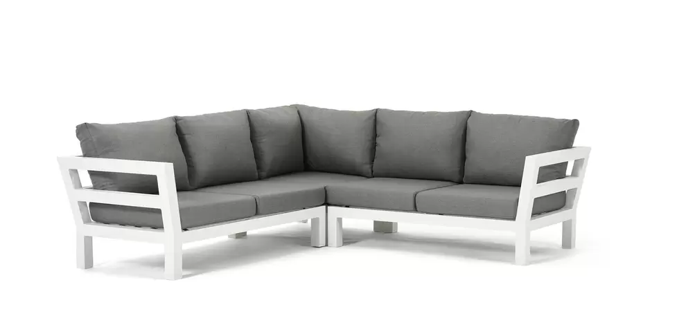 Occaro loungehoek in wit aluminium met grijs weather+ softtouch kussens
