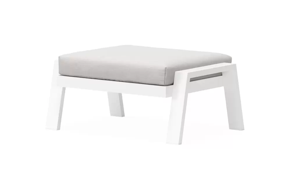 Veneto poef in wit aluminium met natte graumel chalk all weather sunbrella® premium kussen
