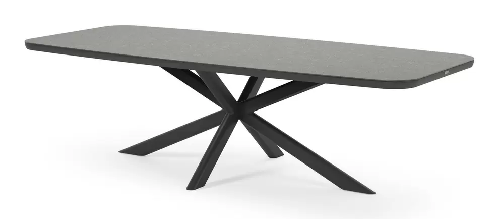 Pamplona tuintafel bootvorm in zwart aluminium en sintered stone grijs - L 270 x B 115 x H 72.5 cm